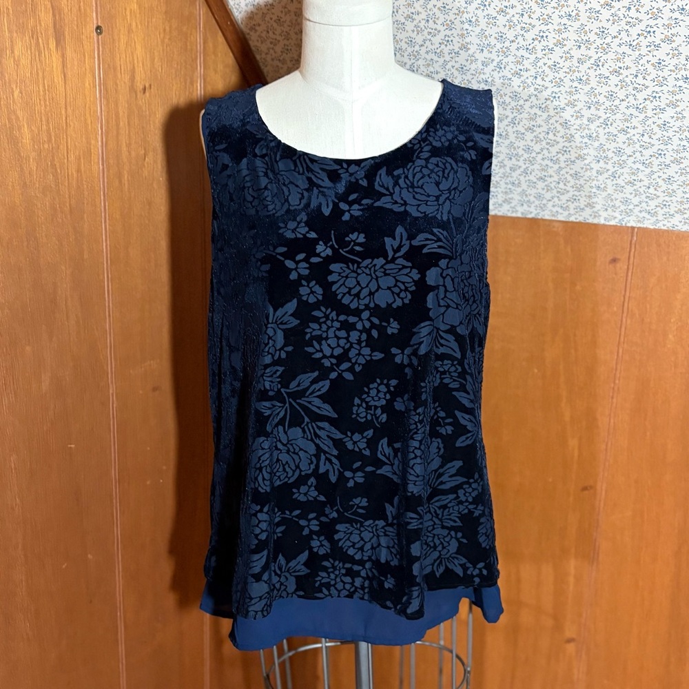 NWT Ann Taylor Navy Floral Sleeveless Tunic Velvet? Size M